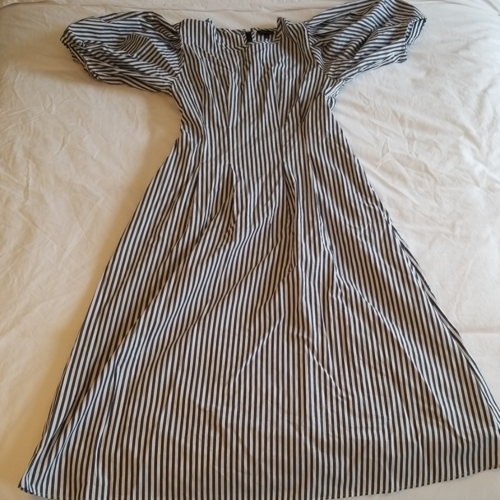 Gray and white striped maxi dress